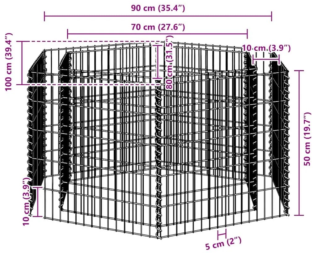 vidaXL Συρματοκιβώτιο - Γλάστρα Υπερυψωμένη Εξάγωνη 100 x 90 x 50 εκ.