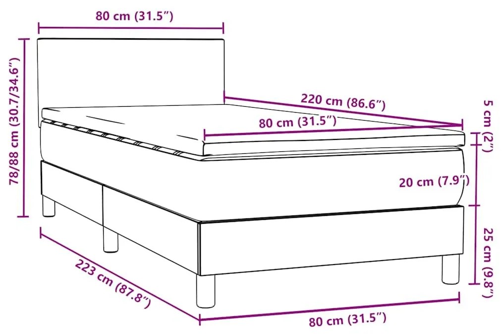 Κρεβάτι Boxspring με Στρώμα Σκούρο Γκρι 80x220 εκ. Βελούδινο - Γκρι