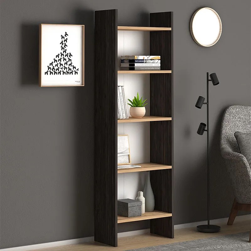 Βιβλιοθήκη μελαμίνης Flora Megapap χρώμα industrial grey - oak 52x25x158εκ. - GP022-0073,1 - GP022-0073,1