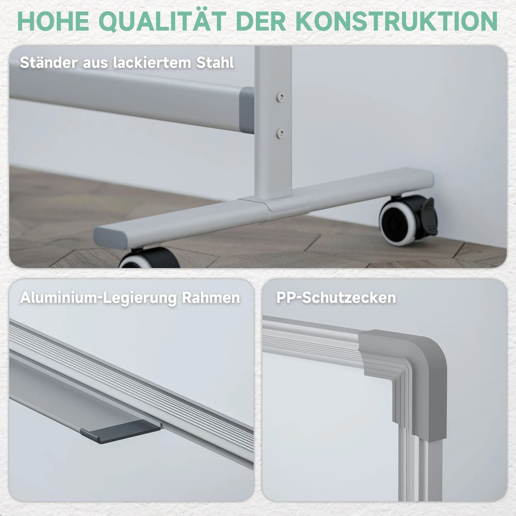 HOMCOM Πίνακας Λευκός, 120 x 90 cm, μαγνητικός, περιστρεφόμενος, κινητός, περιλαμβάνει μαρκαδόρο &amp; σφουγγάρι, μεταλλικό πλαίσιο, Λευκό