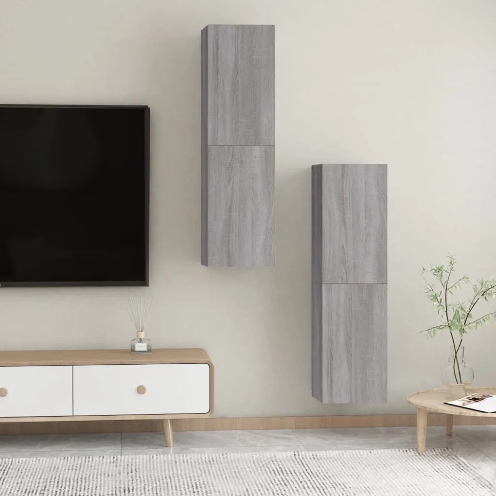 vidaXL Έπιπλα Τηλεόρασης Επιτοίχια 2 τεμ. Γκρι Sonoma 30,5x30x110 εκ.