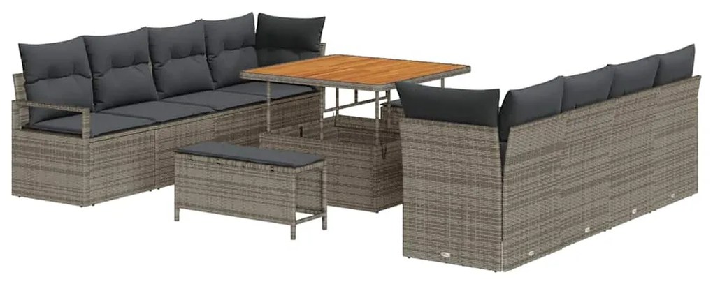 vidaXL Σετ Καναπέ Κήπου με μαξιλάρι 11 pcs Γκρι Πολυ ράταν