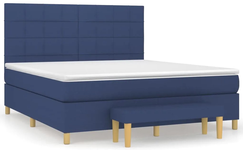vidaXL Κρεβάτι Boxspring με Στρώμα Μπλε 180x200 εκ. Υφασμάτινο