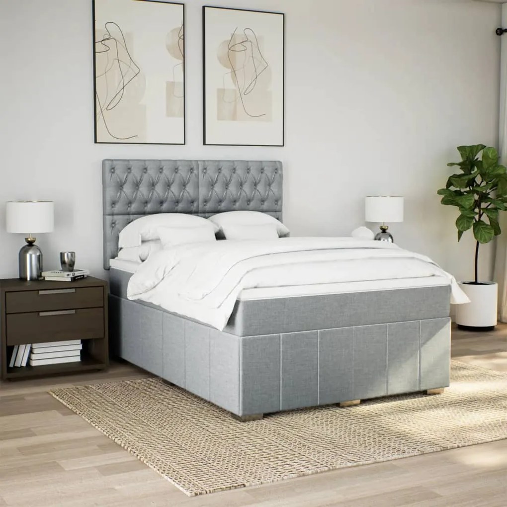 vidaXL Κρεβάτι Boxspring με Στρώμα Ανοιχτό Γκρι 140x200 εκ. Υφασμάτινο