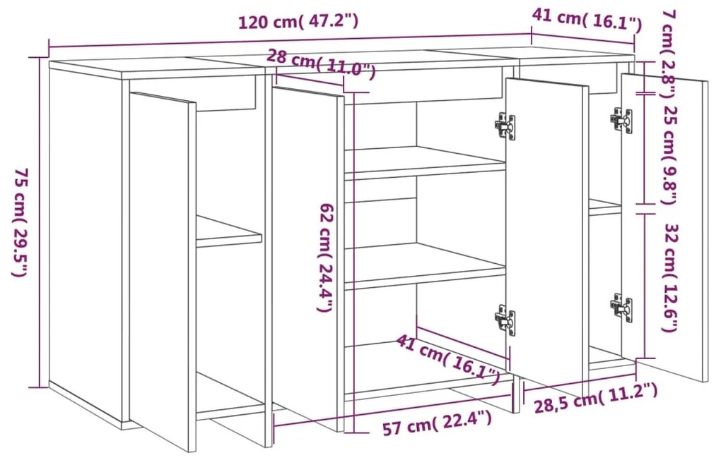 Μπουφές Καφέ Δρυς 120 x 41 x 75 εκ. από Μοριοσανίδα - Καφέ