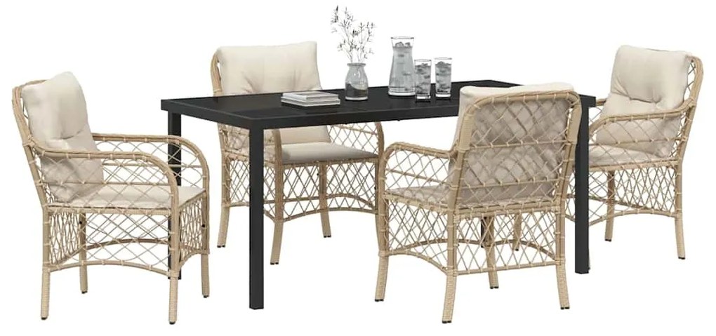 vidaXL Σέτ φαγητού για κήπο με μαξιλάρι 5 pcs Μπεζ Πολυ ράταν