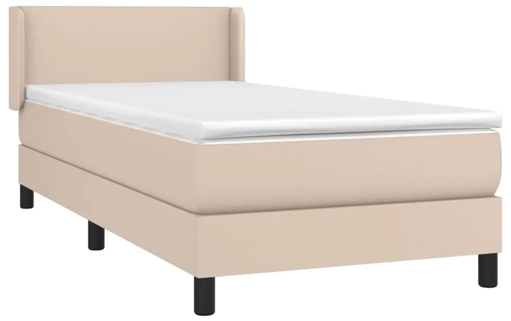 Κρεβάτι Boxspring με Στρώμα Καπουτσίνο 90x200εκ.από Συνθ. Δέρμα - Καφέ