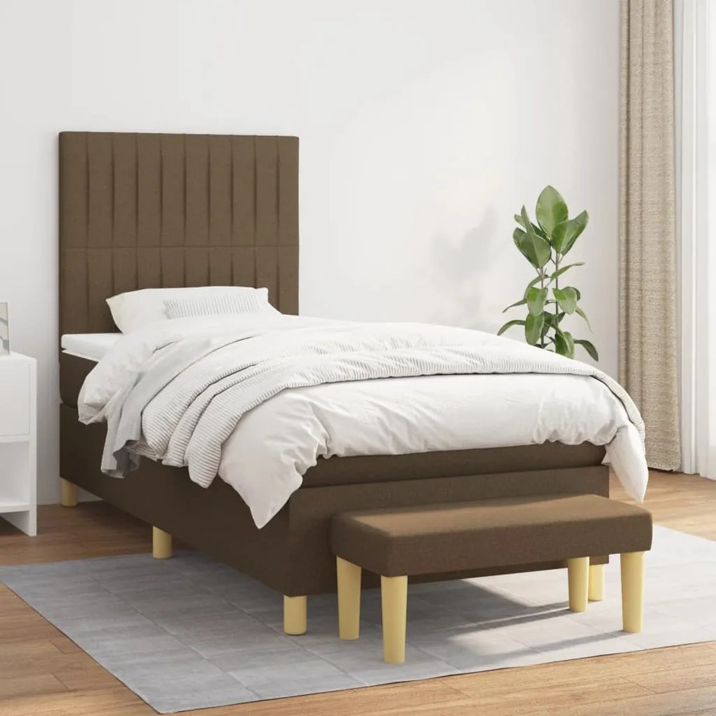 Κρεβάτι Boxspring με Στρώμα Σκούρο Καφέ 80x200 εκ. Υφασμάτινο - Καφέ