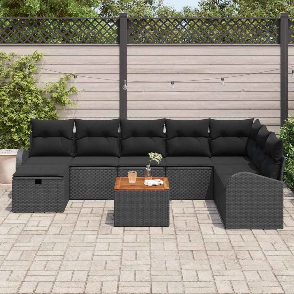 vidaXL Σετ Καναπέ Κήπου με μαξιλάρι 9 pcs Μαύρο Πολυ ράταν