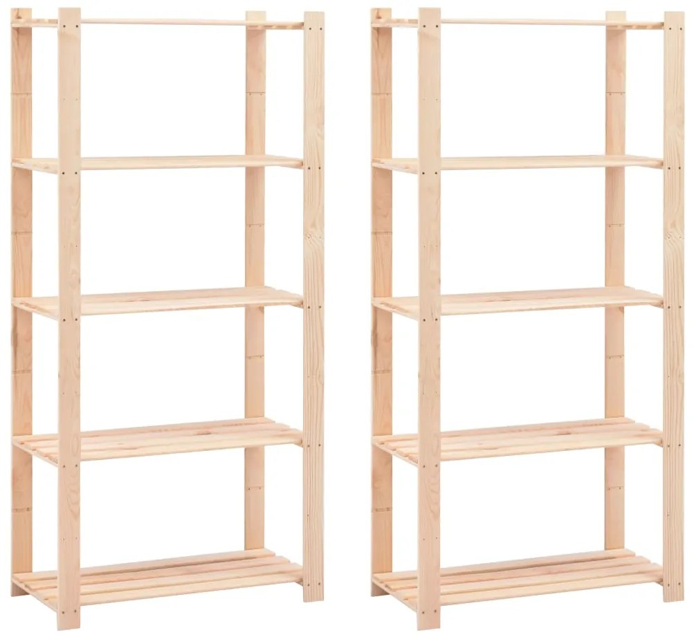 vidaXL Ραφιέρες 5 Επιπέδων 2 τεμ. 250 κ 80x38x170 εκ Μασίφ Ξύλο Πεύκου