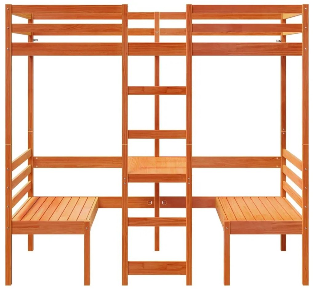 Σκελετός Υπερ. Κρεβάτι Γραφείο/Καρέκλες 80x200εκ Μασίφ Πεύκο - Καφέ