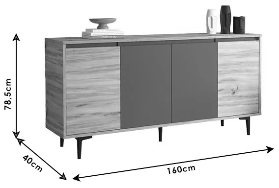 Μπουφές Augusta pakoworld oak-ανθρακί 160x40x78.5εκ - 176-000036 - 176-000036