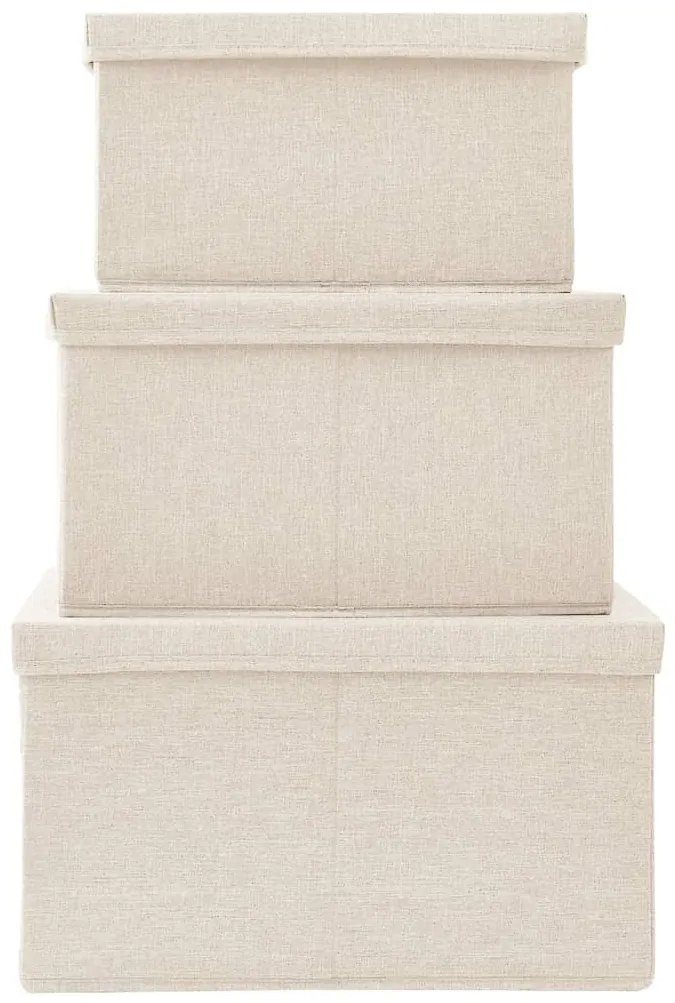 vidaXL Κουτιά Αποθήκευσης Στοιβαζόμενα Σετ 3 Τεμαχίων Κρεμ Υφασμάτινα