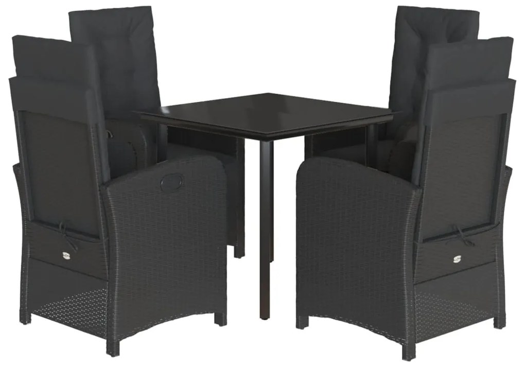 vidaXL Σετ Τραπεζαρίας Κήπου 5 Τεμαχίων Μαύρο Συνθ. Ρατάν με Μαξιλάρια