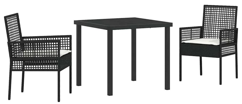 vidaXL Σέτ φαγητού για κήπο με μαξιλάρι 3 pcs Μαύρο συνθετικό ρατάν