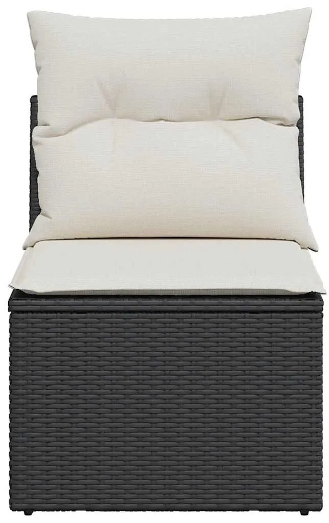 vidaXL Καναπές Κήπου Χωρίς Μπράτσα Μαύρος Συνθετικό Ρατάν με Μαξιλάρια