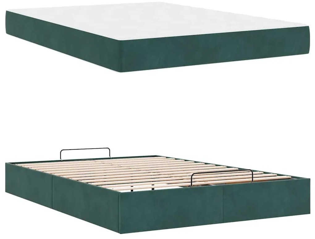 vidaXL Σκελετός Κρεβατιού Σκούρο πράσινο 140 x 200 cm Βελούδο