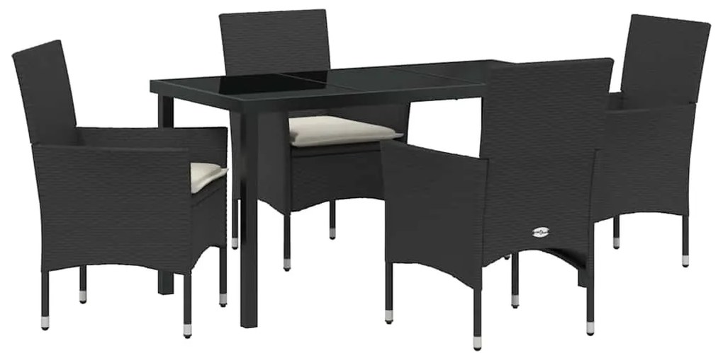 vidaXL Σέτ φαγητού για κήπο με μαξιλάρι 5 pcs Μαύρο Πολυ ράταν