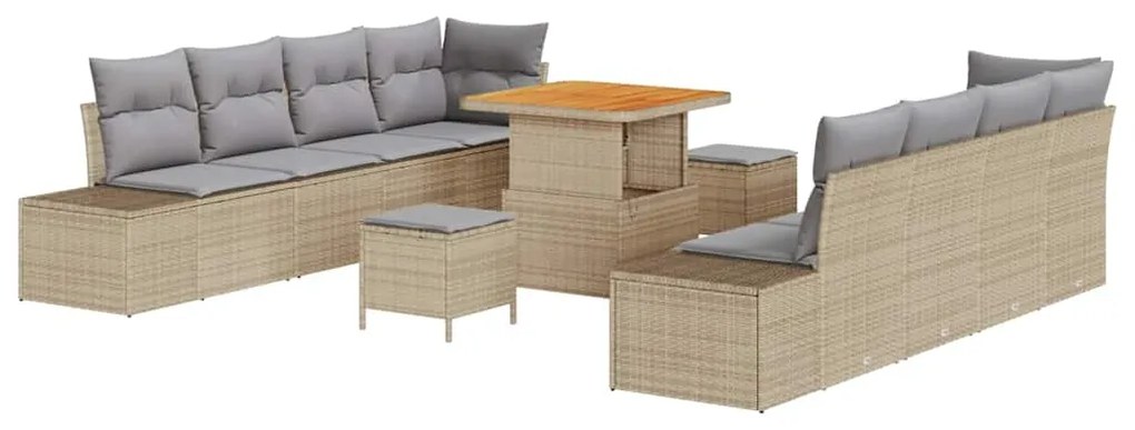 vidaXL Σετ Καναπέ Κήπου με μαξιλάρι 11 pcs Μπεζ Πολυ ράταν