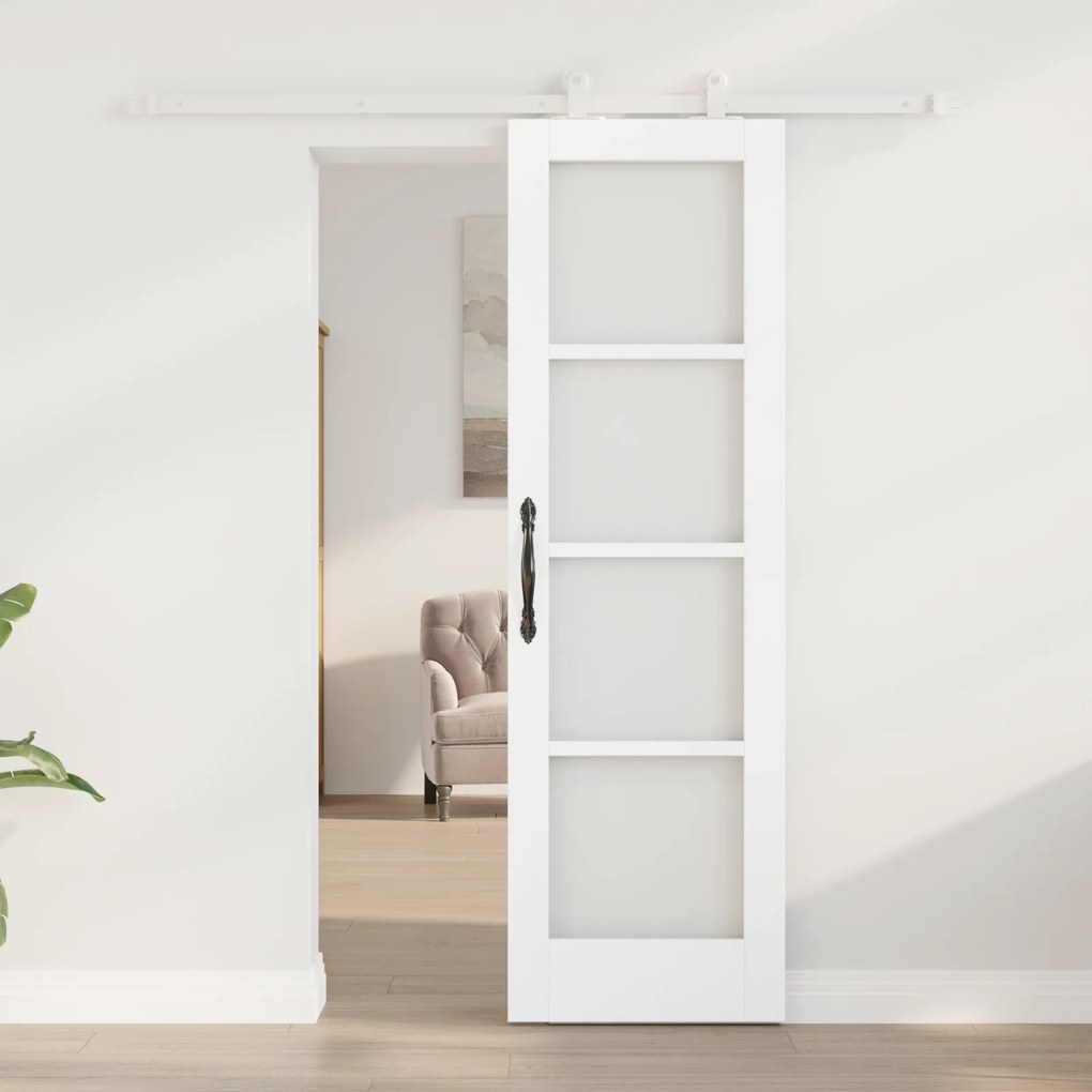vidaXL Συρόμενη Πόρτα με Σετ Συναρμολόγησης 'ORKDAL' Λευκή Συμπαγές Ξύλο και Γυαλί