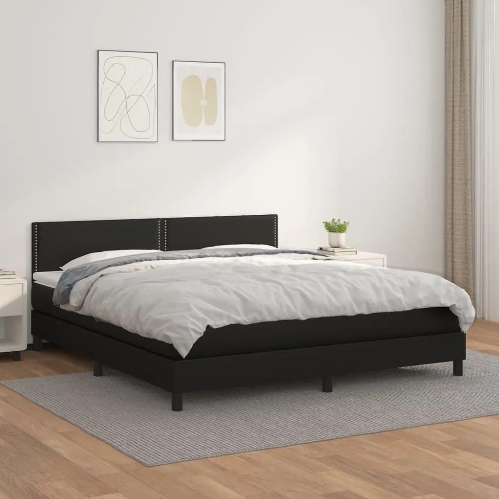 Κρεβάτι Boxspring με Στρώμα Μαύρο 180x200εκ.από Συνθετικό Δέρμα - Μαύρο