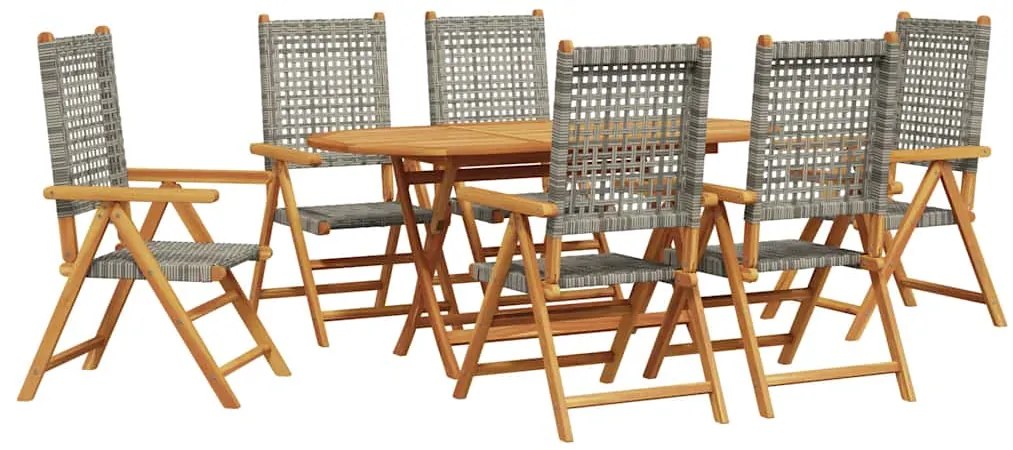 vidaXL Σέτ φαγητού για κήπο 7 pcs Γκρι Στερεό Ξύλο Ακακίας