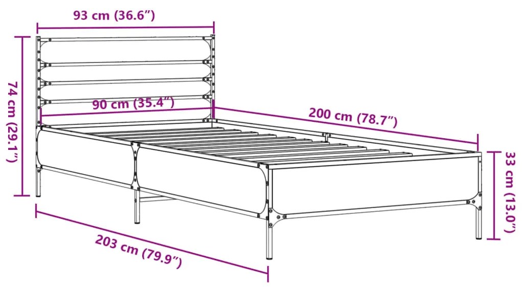 ΠΛΑΙΣΙΟ ΚΡΕΒΑΤΙΟΥ ΓΚΡΙ SONOMA 90X200 ΕΚ. ΕΠΕΞ. ΞΥΛΟ &amp; ΜΕΤΑΛΛΟ 845585