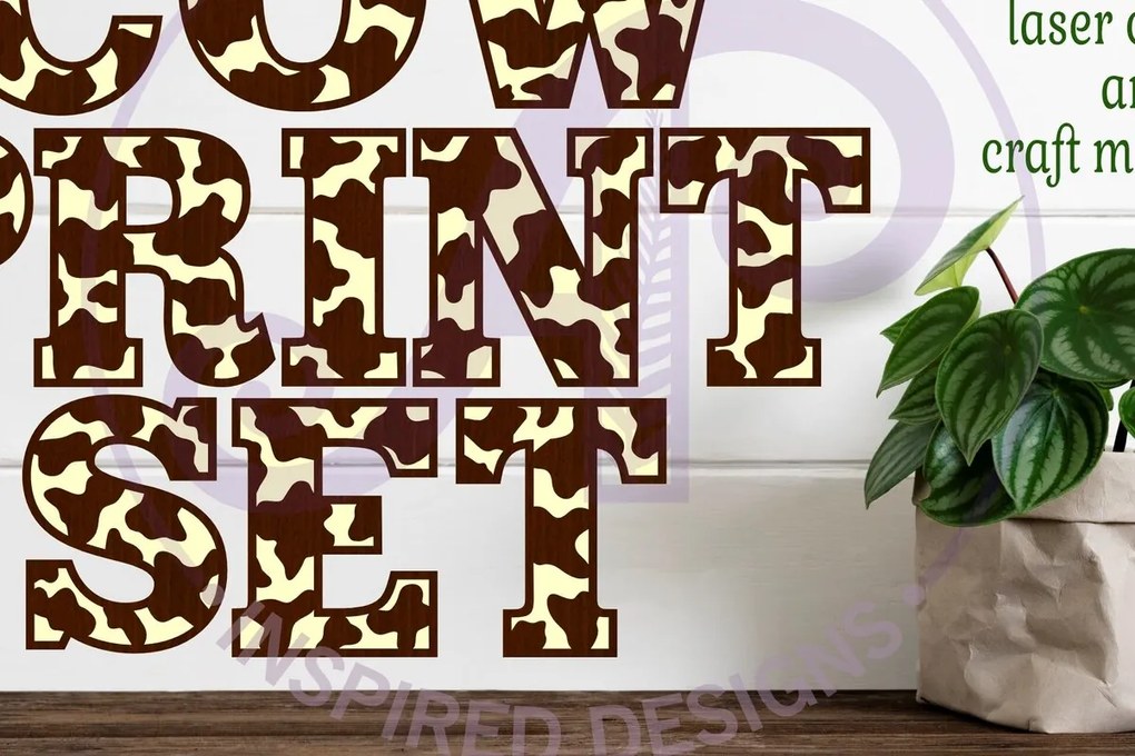 Σετ των 2 Intra απο ξύλο plywood 3mm-4mm πάχος - Cow Print Letters Alphabet Σετ X 37 Δίασταση 30x20 cm INTRAFABR-99957611