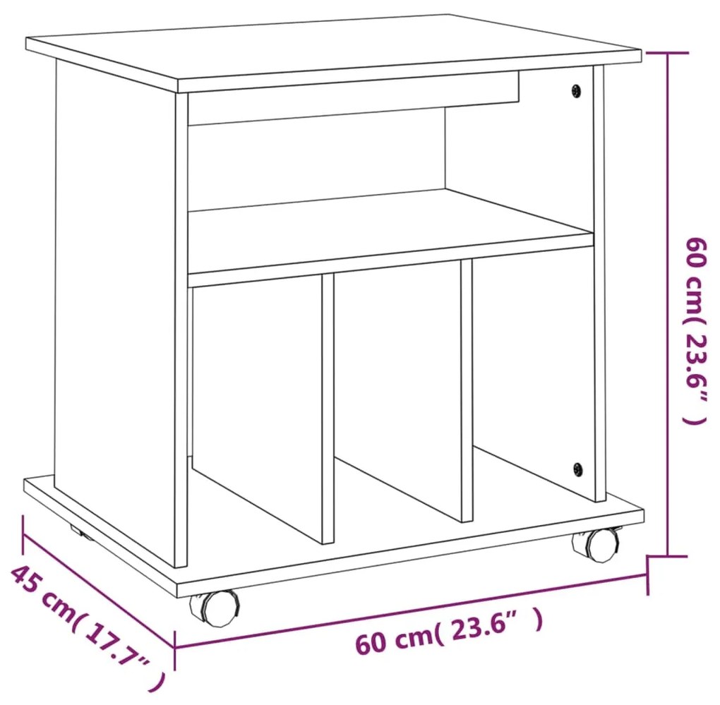 Ντουλάπι Με Ροδάκια Γκρι Sonoma 60x45x60 εκ. Επεξεργασμένο Ξύλο - Γκρι