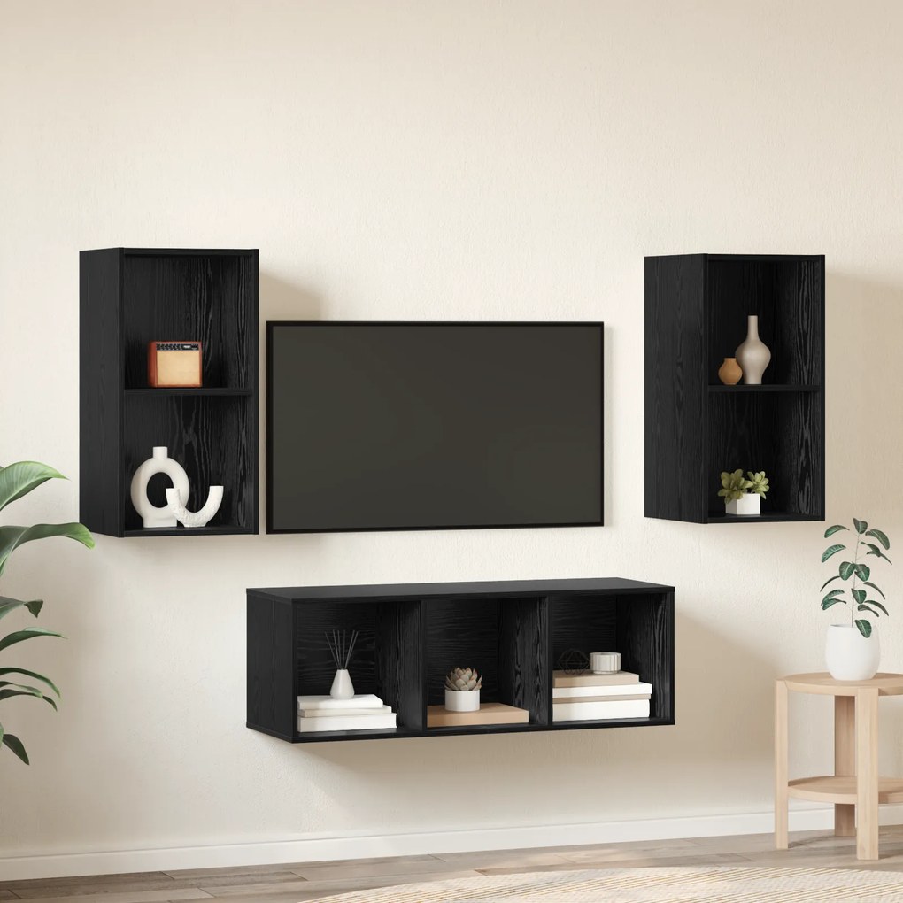 vidaXL Σετ Τηλεοπτικού Κάδου με ράφι 3 pcs Μαύρη δρυς 37 x 37 x 107 εκ