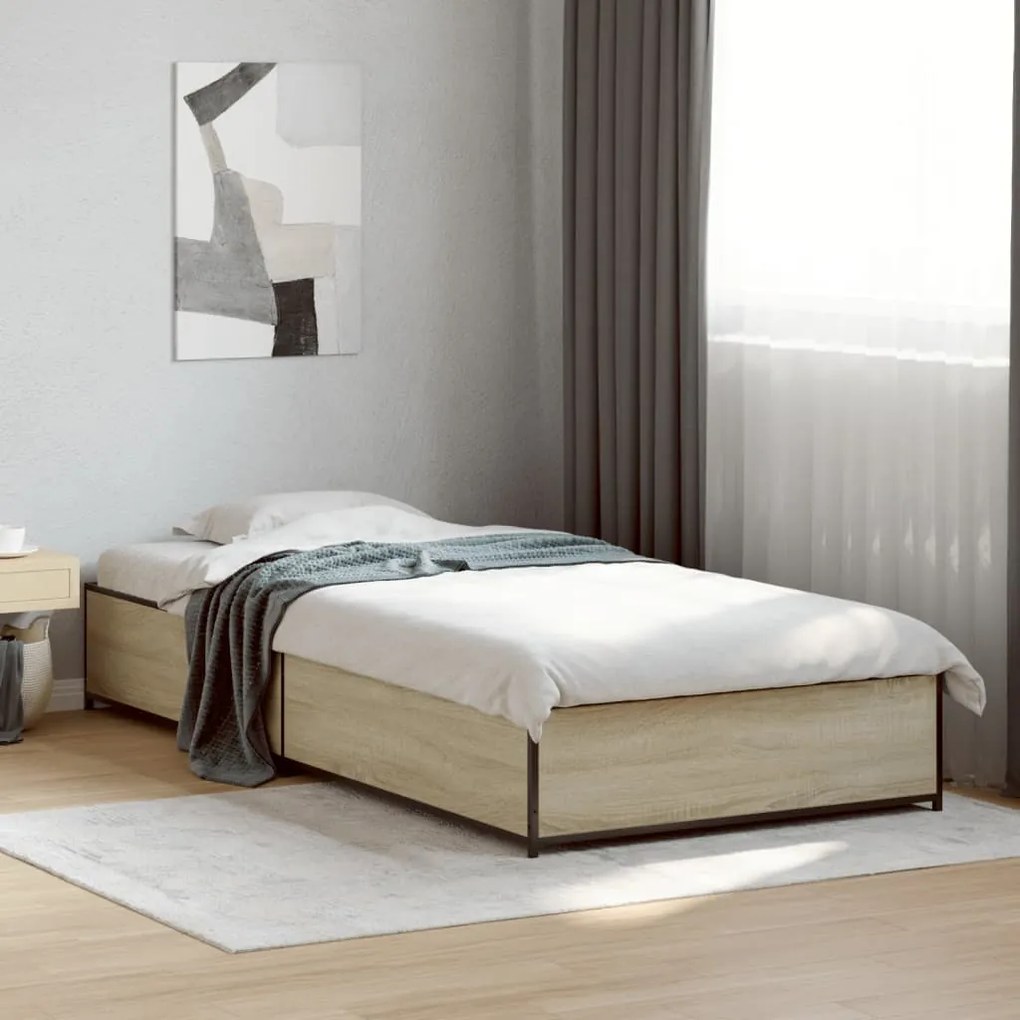 vidaXL Πλαίσιο Κρεβατιού Sonoma Δρυς 100x200 εκ. Επεξ. Ξύλο &amp; Μέταλλο