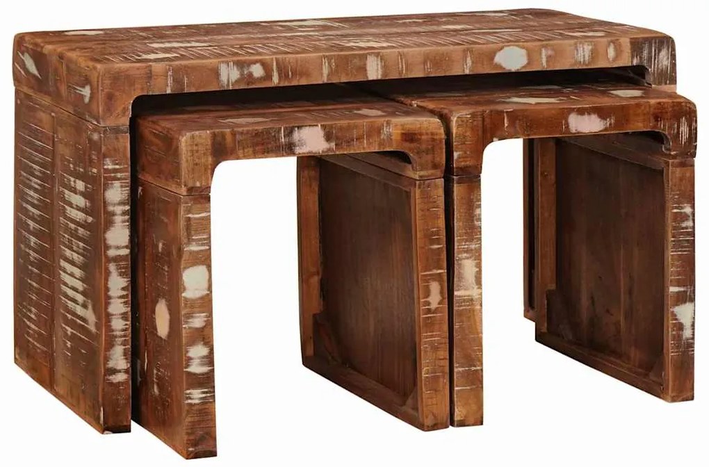 vidaXL Τραπέζι Σαλονιού με Στηρίγματα 3 pcs Καφέ Στερεό Ανακτηθέν Ξύλο