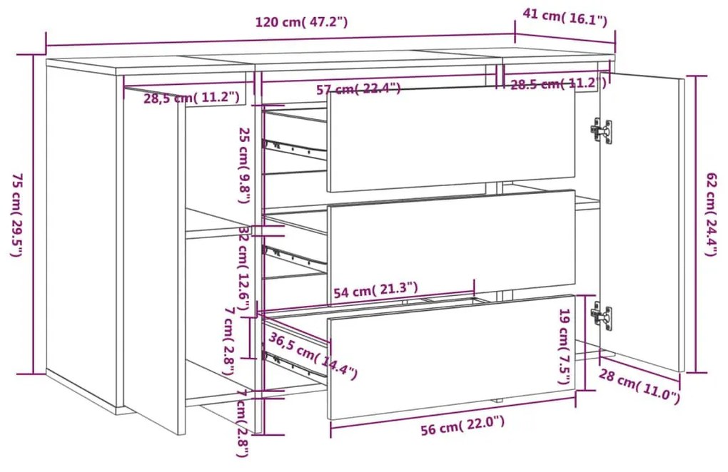 Συρταριέρα με 3 Συρτάρια Καπνιστή Δρυς 120x41x75 εκ Επεξ. Ξύλο - Καφέ