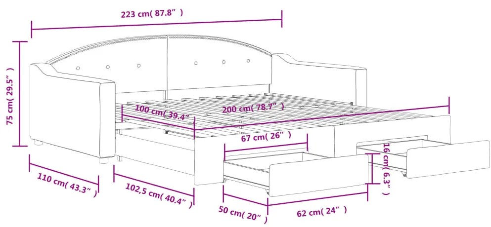 Καναπές Κρεβάτι Συρόμενος Κρεμ 100x200 εκ. Υφασμάτινος Συρτάρια - Κρεμ