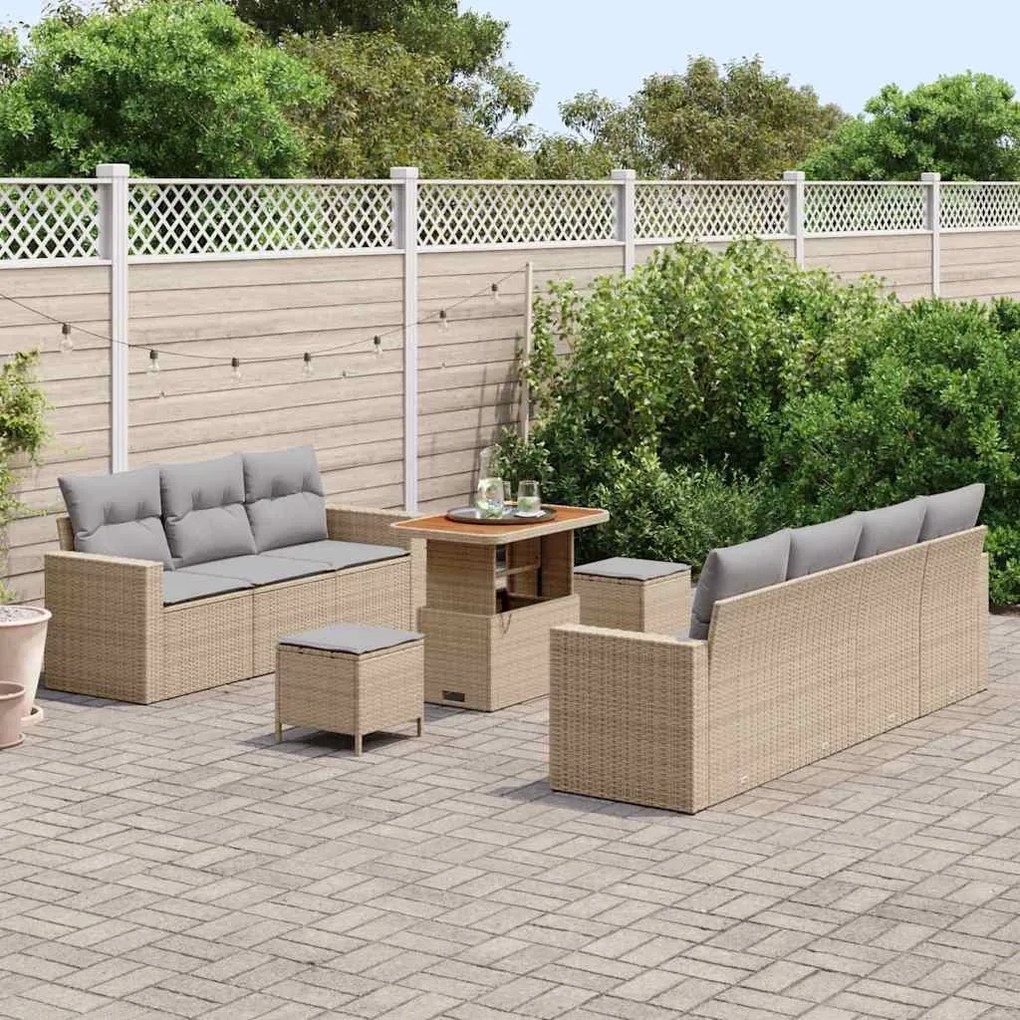 vidaXL Σετ Σαλονιού Κήπου 10 Τεμαχίων από Poly Rattan με Μαξιλάρια σε Μπεζ Χρώμα