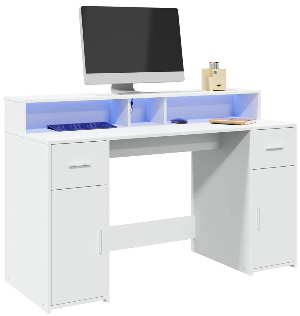 Γραφείο με LED Λευκό 140x55x91 εκ. από Επεξεργασμένο Ξύλο