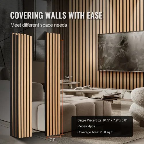 VEVOR Wood Slat Acoustic Panels 7.9 x 94.5 inch for Modern Wall Decor Light Oak