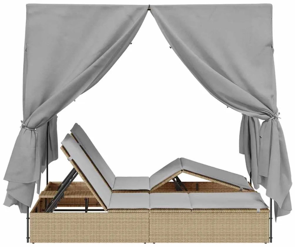 vidaXL Διπλή ξαπλώστρα με οροφή Μπεζ 205 x 129 x 200 εκ PE ρατάν