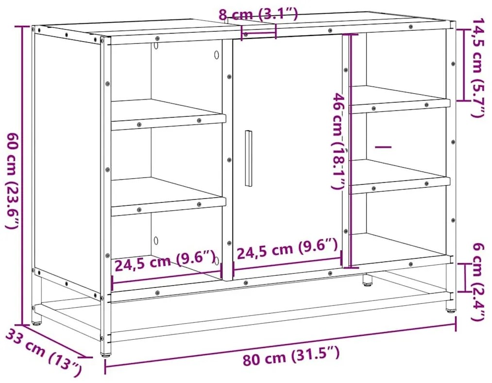 Ντουλάπι Μπάνιου Νιπτήρα Sonoma Δρυς 80 x 33 x 60εκ. Επεξ. Ξύλο - Καφέ