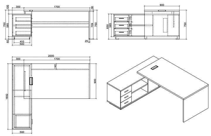 Γραφείο εργασίας επαγγελματικό Minimal δεξιά γωνία φυσικό 200x170x75εκ 200x170x75 εκ.