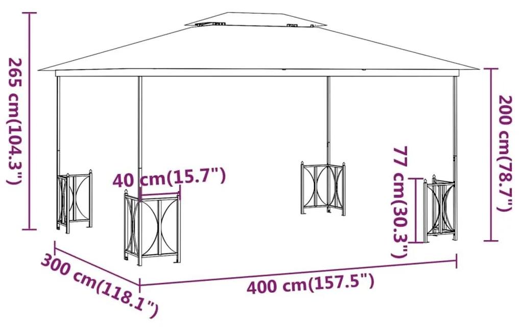 Κιόσκι με Πλευρικά Τοιχώματα και Διπλή Οροφή Taupe 3 x 4 μ. - Μπεζ-Γκρι