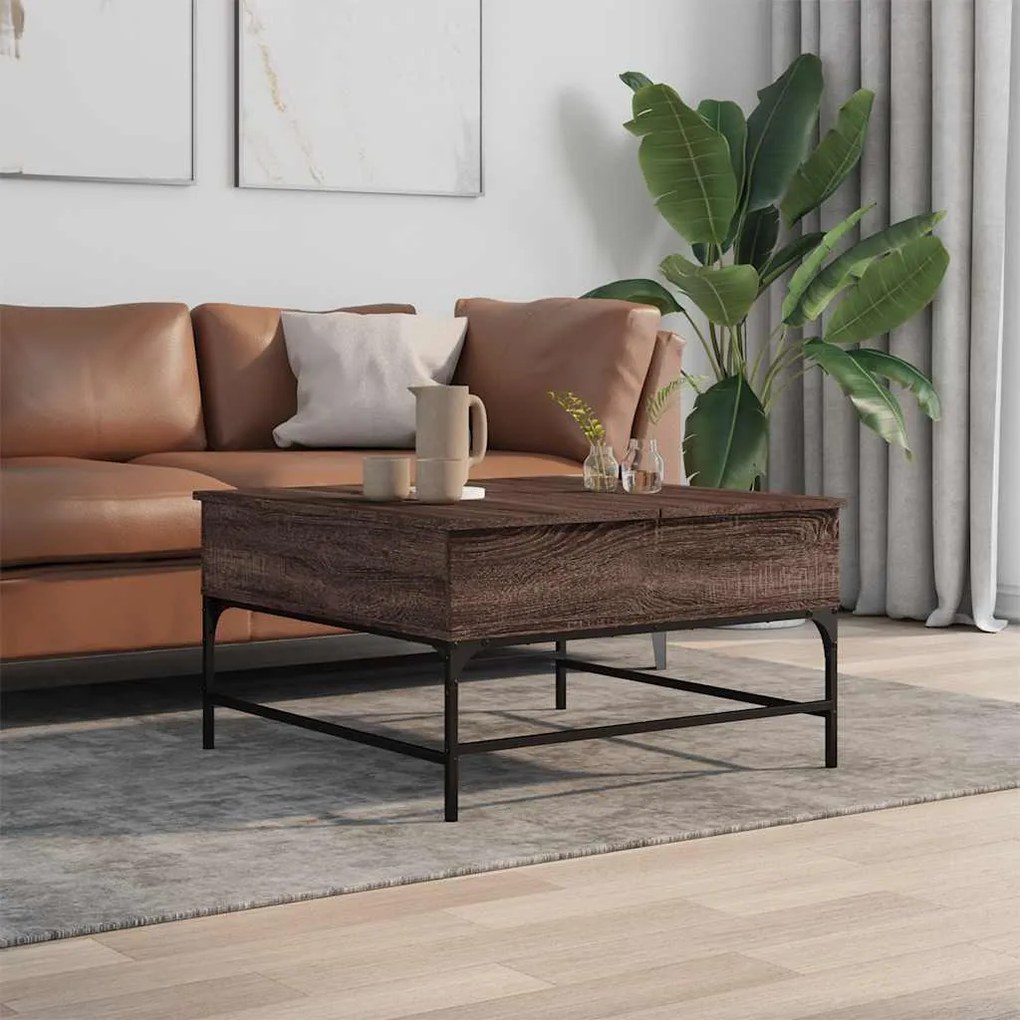 vidaXL Τραπεζάκι Σαλονιού Καφέ Δρυς 80x80x45 εκ. Επεξ. Ξύλο/Μέταλλο