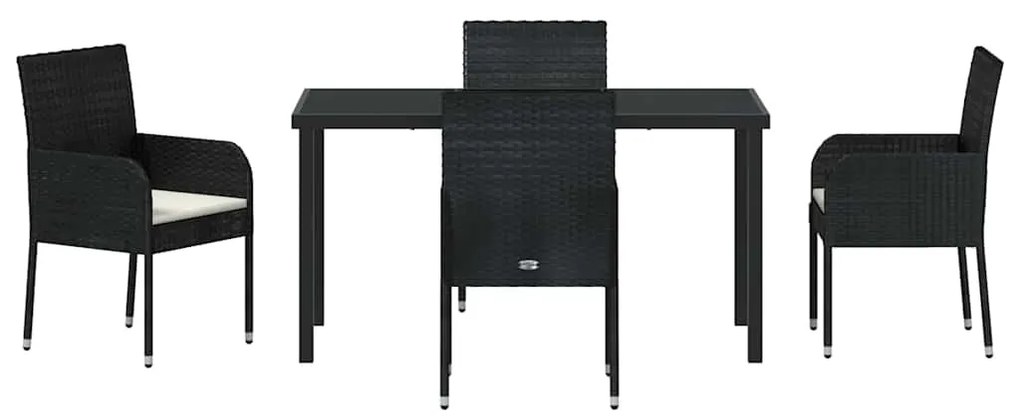 vidaXL Σέτ φαγητού για κήπο με μαξιλάρι 5 pcs Μαύρο συνθετικό ρατάν