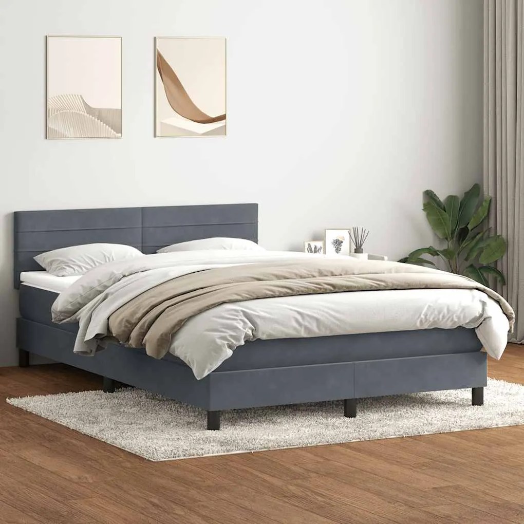 vidaXL Κρεβάτι Boxspring με Στρώμα Σκούρο Γκρι 160x210 εκ. Βελούδινο