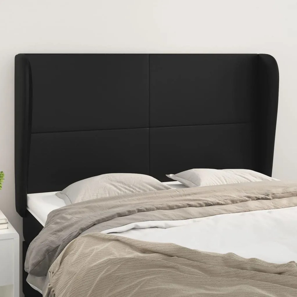 Κεφαλάρι με Πτερύγια Μαύρο 147x23x118/128 εκ. Συνθ. Δέρμα - Μαύρο