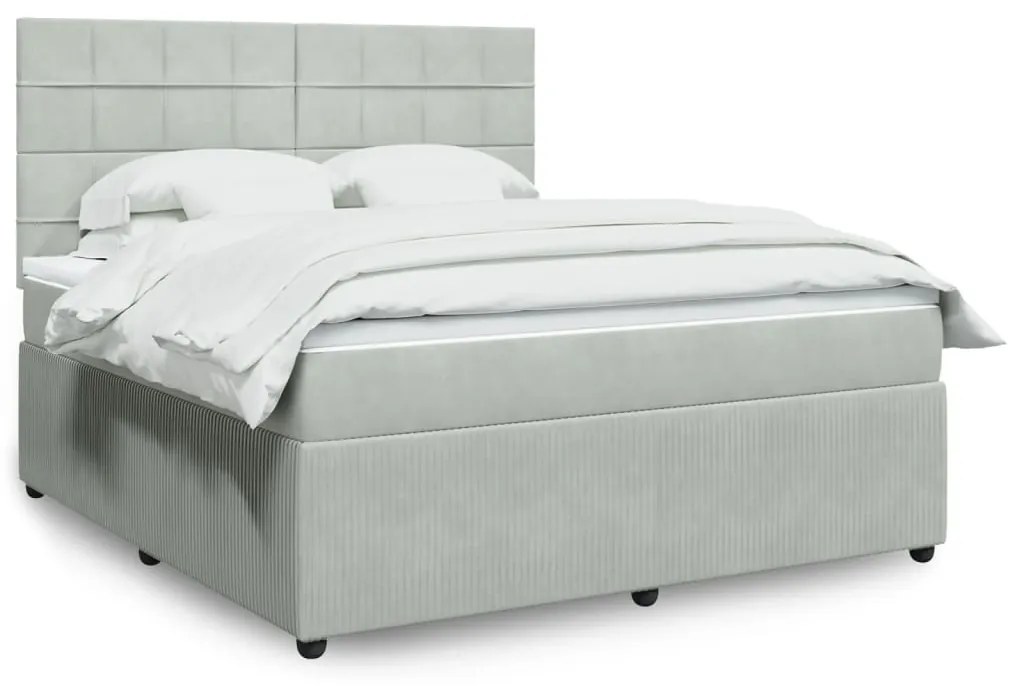 Κρεβάτι Boxspring με Στρώμα Ανοιχτό Γκρι 180x200 εκ. Βελούδινο