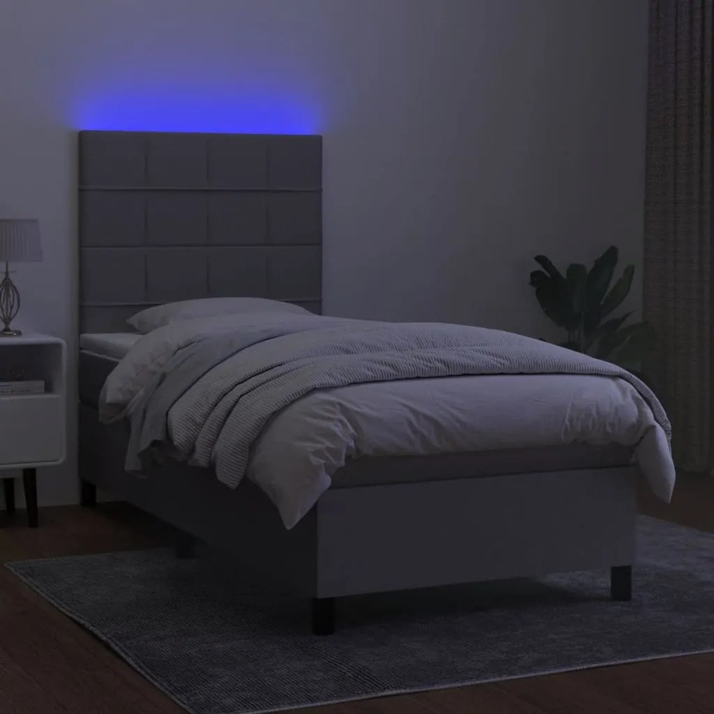 ΚΡΕΒΑΤΙ BOXSPRING ΜΕ ΣΤΡΩΜΑ &amp; LED ΑΝ.ΓΚΡΙ 90X200 ΕΚ. ΥΦΑΣΜΑΤΙΝΟ 3134845