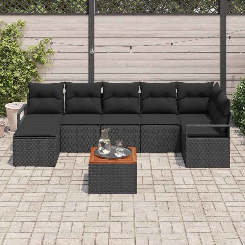 vidaXL Σετ Καναπέ Κήπου με μαξιλάρι 8 pcs Μαύρο Πολυ ράταν