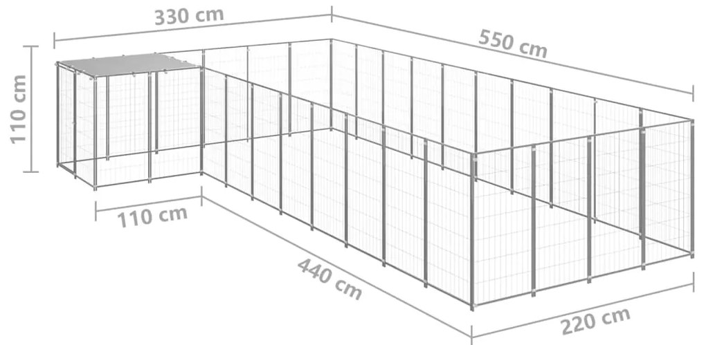 vidaXL Σπιτάκι Σκύλου Ασημί 13,31 μ² Ατσάλινο