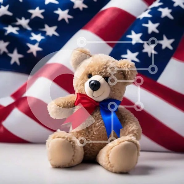 Intra Συλλεκτικό Ξύλινο Παζλ Plywood  4mm - Πατριωτικό Teddy Bear στις 4 Ιουλίου Σε Ξύλινο Κουτί - Διαστάσεις: 10x10 cm – 25 κομμάτια